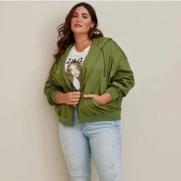 Torrid Green Twill Dolman Zip Front Anorak Jacket Plus Size 5X Hooded Light - Picture 1 of 8